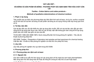 Tiêu chuẩn quốc gia TCVN 2130:2009 về Vật liệu dệt - Vải bông và sản phẩm vải bông - Phương pháp xác định định tính hóa chất còn lại