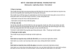 Tiêu chuẩn quốc gia TCVN 6443:2009 (ISO 8644 : 2006) về Mô tô - Vành bánh hợp kim nhẹ - Phương pháp thử