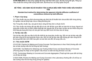 Tiêu chuẩn quốc gia TCVN 9492:2012 (ASTM C1556 - 11a) về Bê tông - Xác định hệ số khuếch tán clorua biểu kiến theo chiều sâu khuếch tán