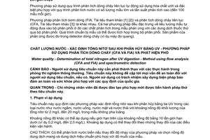 Tiêu chuẩn quốc gia TCVN 9319:2012 (ISO 29441:2010) về Chất lượng nước - Xác định tổng nitơ sau khi phân hủy bằng UV - Phương pháp sử dụng phân tích dòng chảy (CFA và FIA) và phát hiện phổ