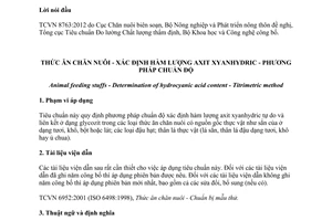 Tiêu chuẩn quốc gia TCVN 8763:2012 về Thức ăn chăn nuôi - Xác định hàm lượng axit xyanhydric - Phương pháp chuẩn độ