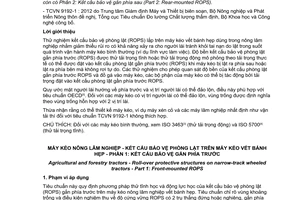 Tiêu chuẩn quốc gia TCVN 9192-1:2012 (ISO 12003-1 : 2008) về Máy kéo nông lâm nghiệp - Kết cấu bảo vệ phòng lật trên máy kéo vết bánh hẹp - Phần 1: Kết cấu bảo vệ gắn phía trước