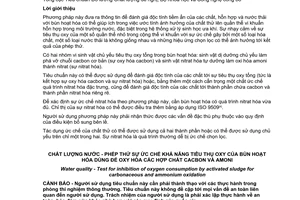 Tiêu chuẩn quốc gia TCVN 6226:2012 (ISO 8192:2007) về chất lượng nước - Phép thử sự ức chế khả năng tiêu thụ oxy của bùn hoạt hóa dùng để oxy hóa các hợp chất cacbon và amoni