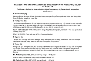 Tiêu chuẩn quốc gia TCVN 9288:2012 về Phân bón - Xác định Mangan tổng số bằng phương pháp phổ hấp thụ nguyên tử ngọn lửa