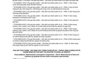 Tiêu chuẩn quốc gia TCVN 8900-8:2012 về Phụ gia thực phẩm - Xác định các thành phần vô cơ - Phần 8: Định lượng chì và cadimi bằng đo phổ hấp thụ nguyên tử dùng lò graphit