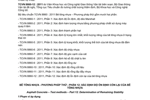 Tiêu chuẩn quốc gia TCVN 8860-12:2011 về Bê tông nhựa - Phương pháp thử - Phần 12: Xác định độ ổn định còn lại của bê tông nhựa