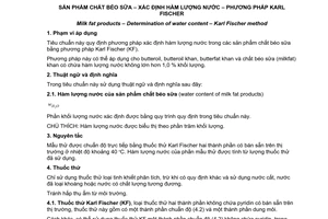 Tiêu chuẩn quốc gia TCVN 7728:2011 (ISO 5536:2009) về Sản phẩm chất béo sữa – Xác định hàm lượng nước – Phương pháp Karl Fischer