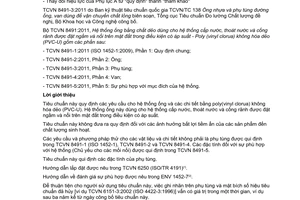 Tiêu chuẩn quốc gia TCVN 8491-3:2011 (ISO 1452-3:2009, có sửa đổi) về Hệ thống ống bằng chất dẻo dùng cho hệ thống cấp nước thoát nước và cống rãnh được đặt ngầm và nổi trên mặt đất trong điều kiện có áp suất - Poly (vinyl clorua) không hóa dẻo (PVC-U) - Phần 3: Phụ tùng