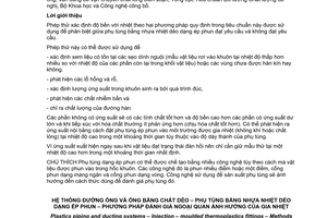 Tiêu chuẩn quốc gia TCVN 6242:2011 (ISO 580:2005) về Hệ thống đường ống và ống bằng chất dẻo - Phụ tùng bằng nhựa nhiệt dẻo dạng ép phun - Phương pháp đánh giá ngoại quan ảnh hưởng của gia nhiệt