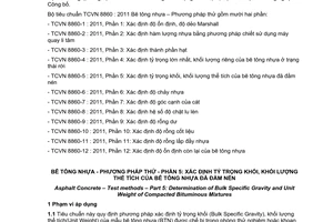 Tiêu chuẩn quốc gia TCVN 8860-5:2011 về Bê tông nhựa - Phương pháp thử - Phần 5: Xác định tỷ trọng khối, khối lượng thể tích của bê tông nhựa đã đầm nén
