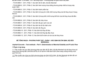 Tiêu chuẩn quốc gia TCVN 8860-1:2011 về Bê tông nhựa - Phương pháp thử - Phần 1: Xác định độ ổn định, độ dẻo Marshall