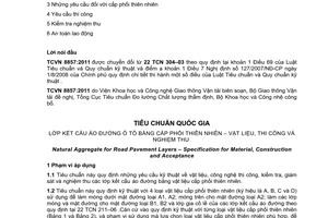 Tiêu chuẩn quốc gia TCVN 8857:2011 về Lớp kết cấu áo đường ô tô bằng cấp phối thiên nhiên - Vật liệu, thi công và nghiệm thu