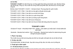 Tiêu chuẩn quốc gia TCVN 8871-1:2011 về Vải địa kỹ thuật - Phương pháp thử - Phần 1: Xác định lực kéo giật và độ giãn dài kéo giật