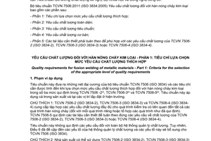 Tiêu chuẩn quốc gia TCVN 7506-1:2011 (ISO 3834-1: 2005) về Yêu cầu chất lượng đối với hàn nóng chảy kim loại - Phần 1: Tiêu chí lựa chọn mức yêu cầu chất lượng thích hợp