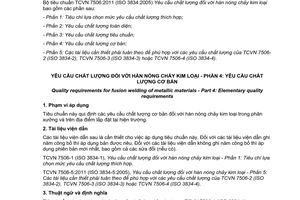 Tiêu chuẩn quốc gia TCVN 7506-4:2011 (ISO 3834-4: 2005) về Yêu cầu chất lượng đối với hàn nóng chảy kim loại - Phần 4: Yêu cầu chất lượng cơ bản