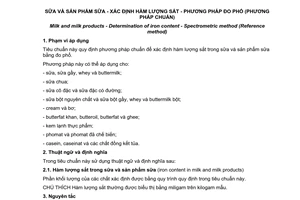 Tiêu chuẩn quốc gia TCVN 6270:2011 (ISO 6732:2010) về Sữa và sản phẩm sữa – Xác định hàm lượng sắt – Phương pháp đo phổ  (Phương pháp chuẩn)