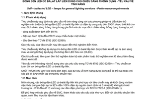 Tiêu chuẩn quốc gia TCVN 8783:2011 (IEC/PAS 62612:2009) về Bóng đèn LED có balát lắp liền dùng cho chiếu sáng thông dụng - Yêu cầu về tính năng