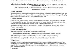 Tiêu chuẩn quốc gia TCVN 6841:2011 (ISO 11813:2010) về Sữa và sản phẩm sữa – Xác định hàm lượng kẽm – Phương pháp đo phổ hấp thụ nguyên tử ngọn lửa