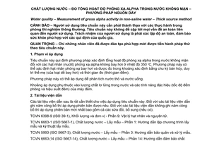 Tiêu chuẩn quốc gia TCVN 6053:2011 (ISO 9696:2007) về Chất lượng nước - Đo tổng hoạt độ phóng xạ anpha trong nước không mặn - Phương pháp nguồn dày