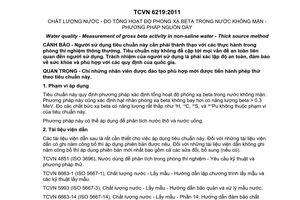 Tiêu chuẩn quốc gia TCVN 6219:2011 về Chất lượng nước - Đo tổng hoạt độ phóng xạ beta trong nước không mặn - Phương pháp nguồn dày