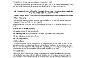 Tiêu chuẩn quốc gia TCVN 8835:2011 (ISO 6451:1982) về Vải tráng phủ chất dẻo – Lớp tráng phủ polyvinyl clorua – Phương pháp thử nhanh để kiểm tra sự hợp nhất