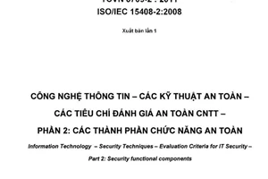 Tiêu chuẩn Việt Nam TCVN 8709-2:2011 (ISO/IEC 15408-2 : 2008) về Công nghệ thông tin - Các kỹ thuật an toàn - Các tiêu chí đánh giá an toàn CNTT - Phần 2: Các thành phần chức năng an toàn