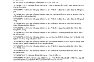 Tiêu chuẩn quốc gia TCVN 7447-5-56:2011 (IEC 60364-5-56:2009) về Hệ thống lắp đặt điện hạ áp - Phần 5-56: Lựa chọn và lắp đặt thiết bị điện - Dịch vụ an toàn