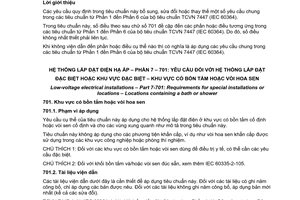 Tiêu chuẩn quốc gia TCVN 7447-7-701:2011 (IEC 60364-7-701:2006) về Hệ thống lắp đặt điện hạ áp - Phần 7-715: Yêu cầu đối với hệ thống lắp đặt đặc biệt hoặc khu vực đặc biệt - khu vực có bồn tắm hoặc vòi hoa sen