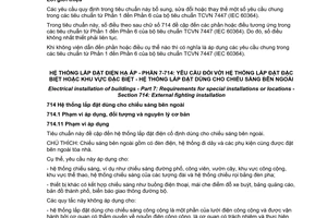 Tiêu chuẩn quốc gia TCVN 7447-7-714:2011 (IEC 60364-7-714:1996) về Hệ thống lắp đặt điện hạ áp - Phần 7-714: Yêu cầu đối với hệ thống lắp đặt đặc biệt hoặc khu vực đặc biệt