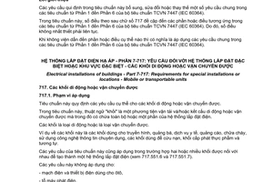 Tiêu chuẩn quốc gia TCVN 7447-7-717:2011 (IEC 60364-7-717:2009) về Hệ thống lắp đặt điện hạ áp - Phần 7-717: Yêu cầu đối với hệ thống lắp đặt đặc biệt hoặc khu vực đặc biệt - Các khối di động vận chuyển được