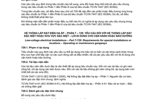 Tiêu chuẩn quốc gia TCVN 7447-7-729:2011 (IEC 60364-7-729:2007) về Hệ thống lắp đặt điện hạ áp - Phần 7-729: Yêu cầu đối với hệ thống lắp đặt đặc biệt hoặc khu vực đặc biệt - Lối đi dùng cho vận hành hoặc bảo dưỡng