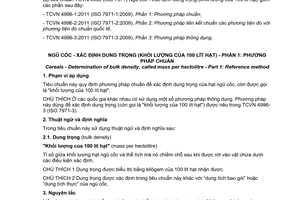 Tiêu chuẩn quốc gia TCVN 4996-1:2011 (ISO 7971-1:2009) về Ngũ cốc – Xác định dung trọng (khối lượng của 100 lít hạt) – Phần 1: Phương pháp chuẩn