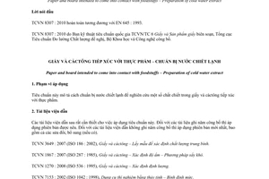 Tiêu chuẩn quốc gia TCVN 8307:2010 (EN 645 : 1993) về Giấy và cáctông tiếp xúc với thực phẩm - Chuẩn bị nước chiết lạnh