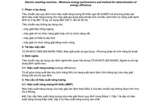 Tiêu chuẩn quốc gia TCVN 8526:2010 về Máy giặt gia dụng - Mức hiệu suất năng lượng tối thiểu và phương pháp xác định hiệu suất năng lượng