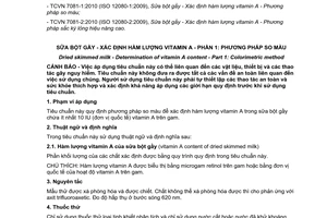 Tiêu chuẩn quốc gia TCVN 7081-1:2010 (ISO 12080-1:2009/IDF 142-1:2009) về Sữa bột gầy – Xác định hàm lượng vitamin A – Phần 1: Phương pháp so màu