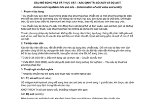 Tiêu chuẩn quốc gia TCVN 6127:2010 (ISO 660 : 2009) về Dầu mỡ động vật và thực vật - Xác định trị số axit và độ axit
