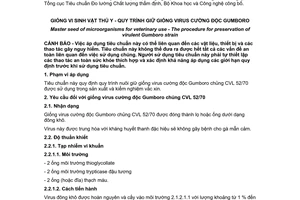 Tiêu chuẩn quốc gia TCVN 8406:2010 về Giống vi sinh vật thú y - Quy trình giữ giống virus cường độc Gumboro