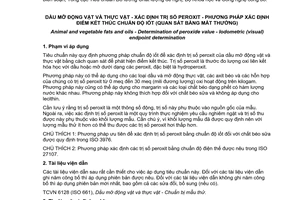 Tiêu chuẩn quốc gia TCVN 6121:2010 (ISO 3960 : 2007) về Dầu mỡ động vật và thực vật - Xác định chỉ số peroxit - Phương pháp xác định điểm kết thúc chuẩn độ Iôt (quan sát bằng mắt thường)