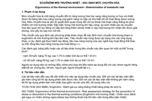 Tiêu chuẩn quốc gia TCVN 7212:2009 (ISO 8996 : 2004) về Ecgônômi - Xác định sự sinh nhiệt chuyển hóa