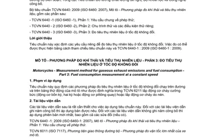 Tiêu chuẩn quốc gia TCVN 6440-3:2009 (ISO 6460-3 : 2007) về Mô tô - Phương pháp đo khí thải và tiêu thụ nhiên liệu - Phần 3: Đo tiêu thụ nhiên liệu ở tốc độ không đổi