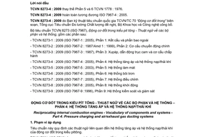 Tiêu chuẩn quốc gia TCVN 8273-4:2009 (ISO 7967-4 : 2005) về Động cơ đốt trong kiểu pittông - Thuật ngữ về các bộ phận và hệ thống - Phần 4: Hệ thống tăng áp và hệ thống nạp/thải khí
