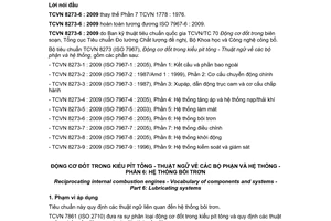Tiêu chuẩn quốc gia TCVN 8273-6:2009 (ISO 7967-6 : 2005) về Động cơ đốt trong kiểu pittông - Thuật ngữ về các bộ phận và hệ thống - Phần 6: Hệ thống bôi trơn