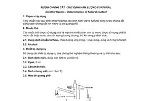 Tiêu chuẩn quốc gia TCVN 7886:2009 về Rượu chưng cất - Xác định hàm lượng furfural