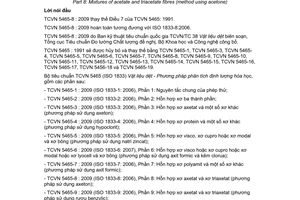 Tiêu chuẩn quốc gia TCVN 5465-8:2009 (ISO 1833-8:2006) về Vật liệu dệt - Phân tích định lượng hóa học - Phần 8: Hỗn hợp xơ axetat và xơ triaxetat (phương pháp sử dụng axeton)