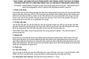 Tiêu chuẩn Việt Nam TCVN 8161:2009 (EN 14177:2003) về thực phẩm - Xác định patulin trong nước táo trong, nước táo đục và puree - Phương pháp sắc ký lỏng hiệu năng cao có làm sạch phân đoạn lỏng/lỏng