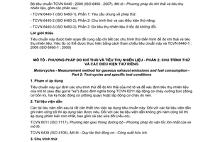 Tiêu chuẩn quốc gia TCVN 6440-2:2009 (ISO 6460-2 : 2007) về Mô tô - Phương pháp đo khí thải và tiêu thụ nhiên liệu - Phần 2: Chu trình thử và các điều kiện thử riêng