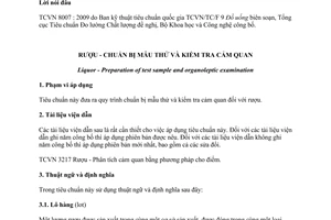 Tiêu chuẩn Việt Nam TCVN 8007:2009 về rượu - Chuẩn bị mẫu thử và kiểm tra cảm quan