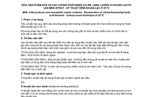 Tiêu chuẩn quốc gia TCVN 8104:2009 (ISO 17792 : 2006) về Sữa, sản phẩm sữa và các chủng khởi động ưa ấm - Định lượng vi khuẩn lactic lên men xitrat - Kỹ thuật đếm khuẩn lạc ở 25 độ C