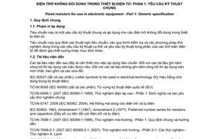 Tiêu chuẩn quốc gia TCVN 6748-1:2009 (IEC 60115-1 : 2008) về Các điện trở cố định sử dụng trong thiết bị điện tử - Phần 1: Quy định kỹ thuật chung