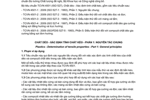 Tiêu chuẩn quốc gia TCVN 4501-1:2009 (ISO 527-1 : 1993, With Amendment 1:2005) về Chất dẻo - Xác định tính chất kéo - Phần 1: Nguyên tắc chung